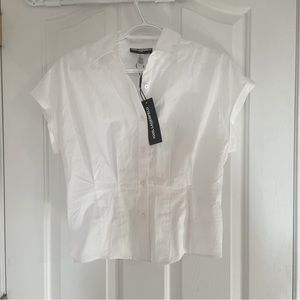 KARL LAGERFELD white collared short sleeve shirt